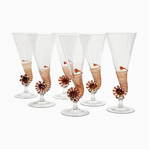 Bernsteinfarbene Muranoglas & Pulegoso Nautilus Flöten von Cenedese, 1950er, 6 . Set