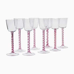 Pulegoso Murano Glass with Twisted Ruby ​​shank from Cenedese, 1950s, Set of 8