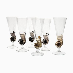 Brown Accent and Pulegoso Murano Glass Nautilus Flutes from Cenedese, 1950s, Set of 6