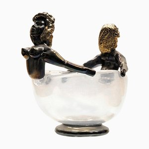 Bol Irisé avec Figurine en Position de Tête attribué à Ercole Barovier, 1930s