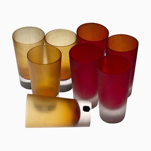Bernsteinfarbene Murano Gläser von Cenedese im Stil von Carlo Scarpa, 1980er, 8er Set