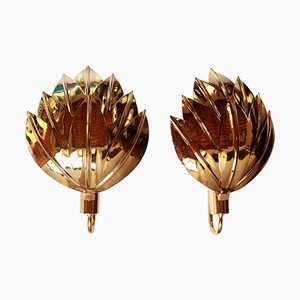 Large Golden Brass Palm Lamps attributed to Maison Jansen