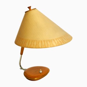Large Mid-Century DDR Wood and Fabric Shade Table Lamp, 1966