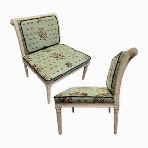 19th Century Directory Armchairs in White Wood and Pierre Frey Fabric, France, Set of 2