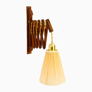 Adjustable Teak Wall Lamp with Fabric Shade, Denmark, 1960s