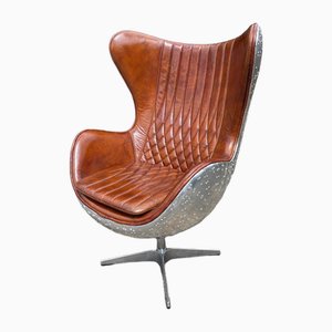Aviator Rustic Brown Leather Egg Chair with Fibreglass Shell