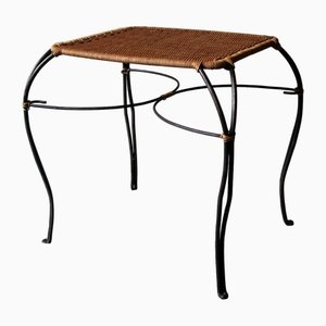 Vintage Swedish Black Iron & Rattan Wine Table