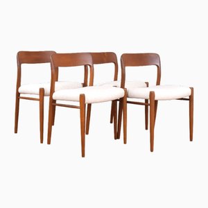 Mid-Century Danish Teak and Wool Dining Chairs Model 75 by N. O. Møller for J.L. Møllers, 1960s, Set of 4