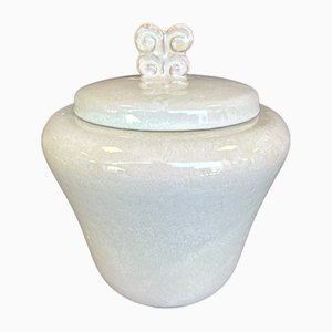 Art Deco Covered Pot in Ceramic with Milky White Enamel, 1932