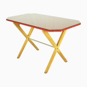 Italian Red Fabric and Glass Rationalist Desk, 1940s