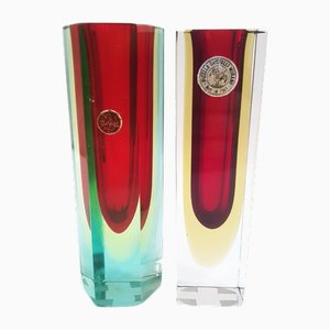 Vintage Murano Glass Sommerso Faceted Vases by Alessandro Mandruzzato, 1950, Set of 2