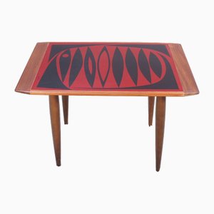 Side Table in Teak with Top of Decorated Metal, 1950s