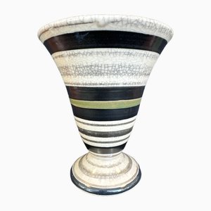 Art Deco Vase in Cracked Ceramic and Silver Enamel, 1925