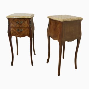 French Marquetry Bombe Bedside Cabinets, 1890s, Set of 2