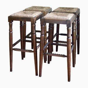 Mid-Century French Oak Bar Stools, 1955, Set of 4