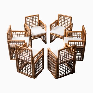 Stühle aus Holz, Bambus & Stoff, 1960er, 6er Set