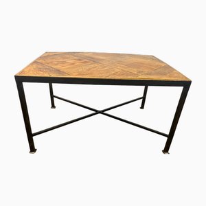 Coffee Table in Oak and Black Wrought Iron