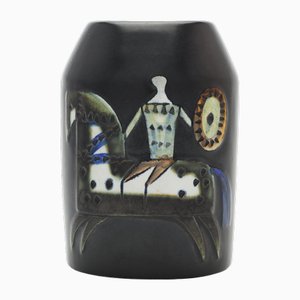 Vintage Enameled Stoneware Vase, 1950s
