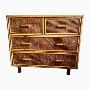 Mid-Century Bamboo and Rattan Cane Chest of Drawers
