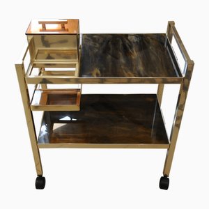 Carrello bar Hollywood Regency a due livelli in alluminio e acrilico con secchiello per il ghiaccio