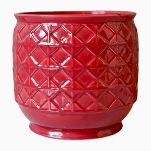Roter Art Deco Keramik Übertopf, 1940er