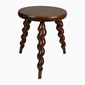 Modern French Farm Stool with Cork Screw Legs, 1950s