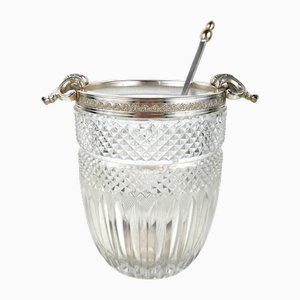 Vintage Italian Crystal Ice Bucket with Spoon, 1940s, Set of 2