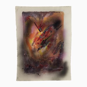 Fernand Rolland, Composition Abstraite, 1980s, Technique Mixte sur Papier