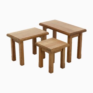 Tavolini ad incastro brutalisti in quercia, anni '60, set di 3