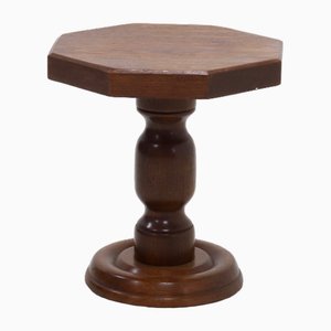 Stained Oak Pedestal Side Table, 1960s
