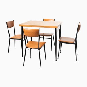 Extendable Formica Table and Iron Chairs, 1960s, Set of 5