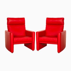 Red Leather Armchairs Set from Willi Schillig, Set of 2