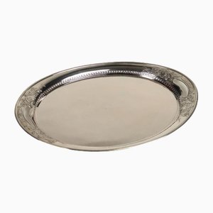 Oval Shaped Tray in Embossed and Engraved Silver