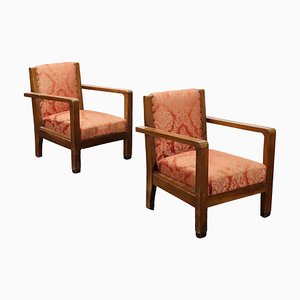 Beech wood & Fabric Armchairs, 1930s