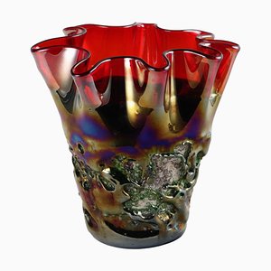 Vaso in vetro di Murano con bordo ondulato