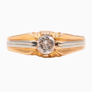 Solitaire Ring in 18k Two-Tone Gold with Diamond, 1950s