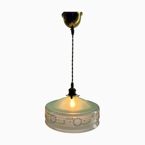 Jugendstil Deckenlampe aus Opalglas, Belgien, 1930er