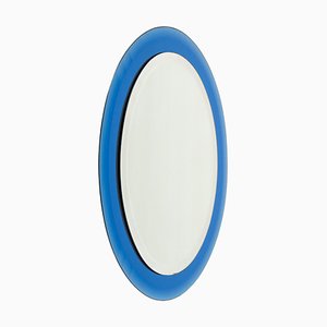 Mid-Century Blue Oval Wall Mirror attributed to Antonio Lupi for Cristal Luxor, Italy, 1960s