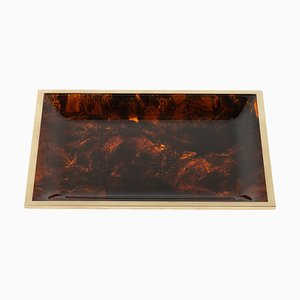 Serving Tray in Faux Tortoiseshell and Brass in the style of Christian Dior Style, Italy, 1970s