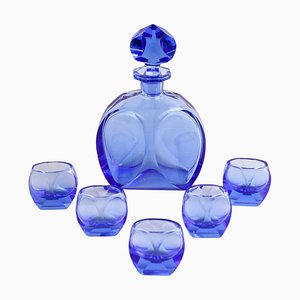 20th Century Art Deco Decanter Set with 5 Shot Glasses, 1920s, Set of 6