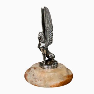 Sphinx Automobile Mascot in Silvered Bronze by Ch. R. Peyée