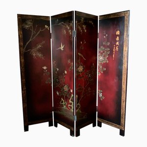 Early 20th Century Chinese Lacquer Screen with 4 Leaves