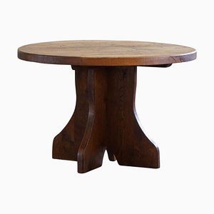Mid-Century Modern Brutalist Round Dining Table in Oak by Charlotte Perriand, France, 1960s