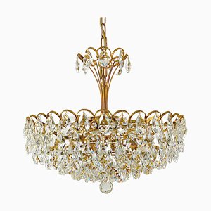 Hollywood Regency Gilt Brass & Crystals Chandelier by Ernst Palme for Palwa, 1970s