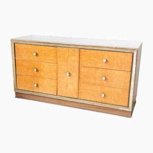 Chest of Drawers in Birch Root with Brass Handles, 1950s