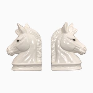 Vintage White Ceramic Horse Bookends with Weighting, 1980s Set of 2