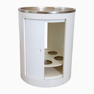 Chariot Bar Blanc sur Roulettes avec Porte Coulissante Space Age, 1960s
