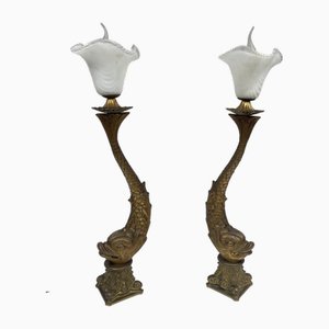 Vintage Brass Lamps, 1920s, Set of 2