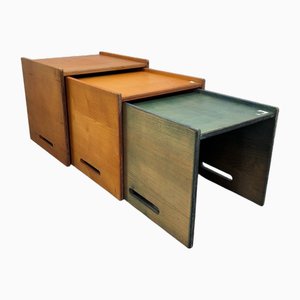 Stapelbare Tris Couchtische aus Holz von Saporiti Italia, 1970, 3er Set