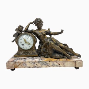 Horloge Style Art Nouveau Antique en Bronze et Marbre Rose, 1890s
